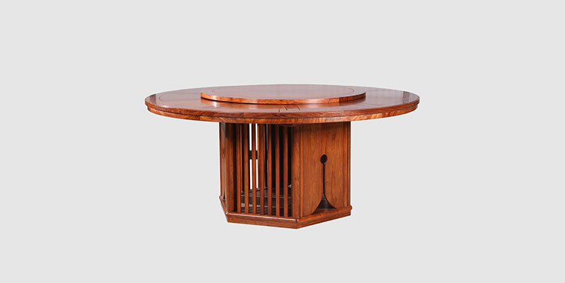 福州中式餐厅装修天地圆台餐桌红木家具效果图